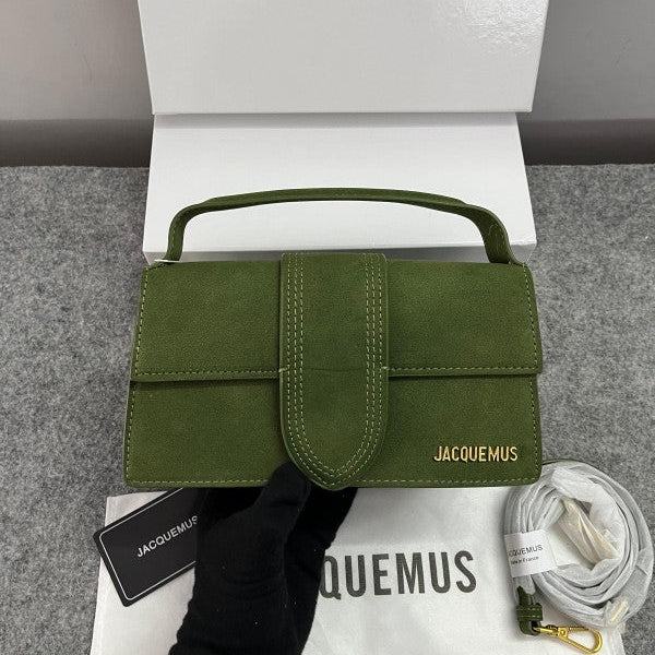 Jacquemus Suede Le Bambino Long Bag With Sling Strap (6828-Green)