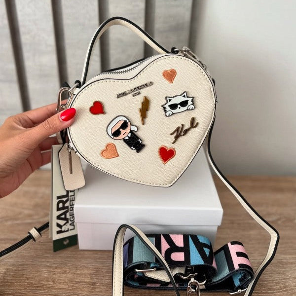 Karl Lagerfeld Heart Top Handle K-Ikonik Crossbody Bag With OG Box & Dust Bag (White) KB011