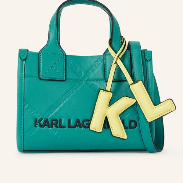 Karl Lagerfeld KSquare Embossed Small Tote Bag With OG Box & Dust Bag (KA52 Green Black)