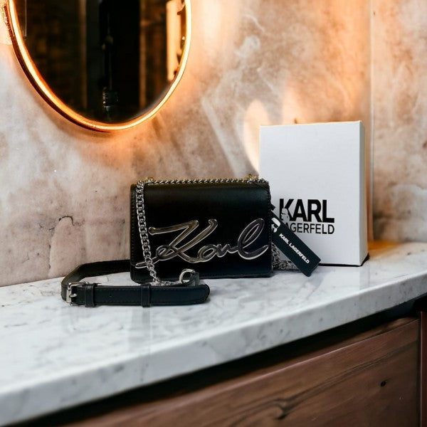 Karl Lagerfeld K Signature Cross Body Shoulder Bag With OG Box & Dust Bag (Black - 339)