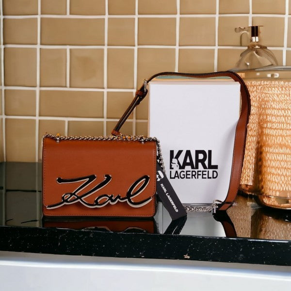 Karl Lagerfeld K Signature Cross Body Shoulder Bag With OG Box & Dust Bag (Brown - 666)