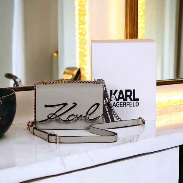 Karl Lagerfeld K Signature Cross Body Shoulder Bag With OG Box & Dust Bag (L Grey - 667)