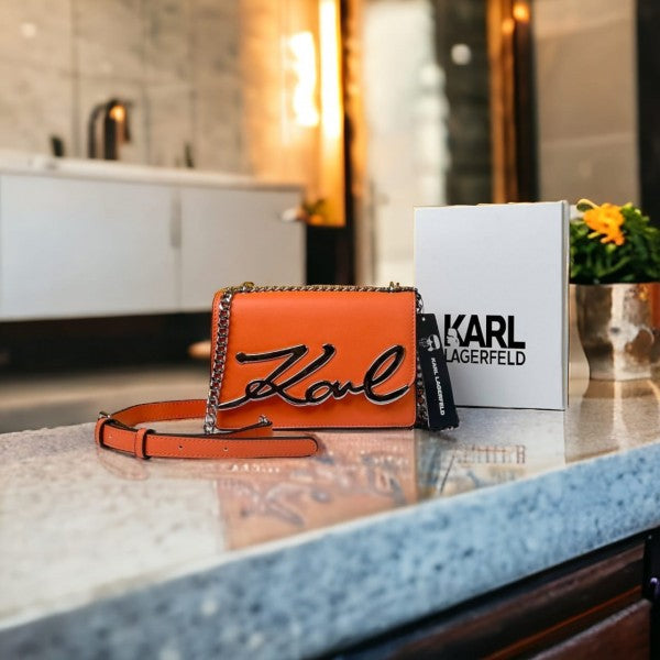 Karl Lagerfeld K Signature Cross Body Shoulder Bag With OG Box & Dust Bag (Orange - 340)