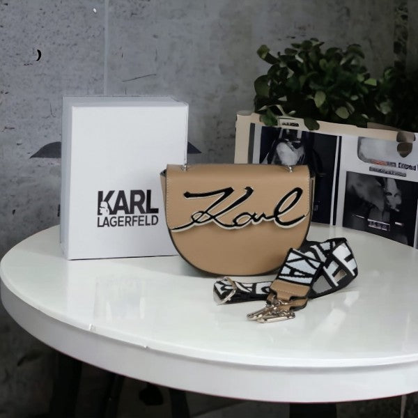 Karl Lagerfeld K Signature Round Cross Body Shoulder Bag With OG Box & Dust Bag (Khaki - 629)