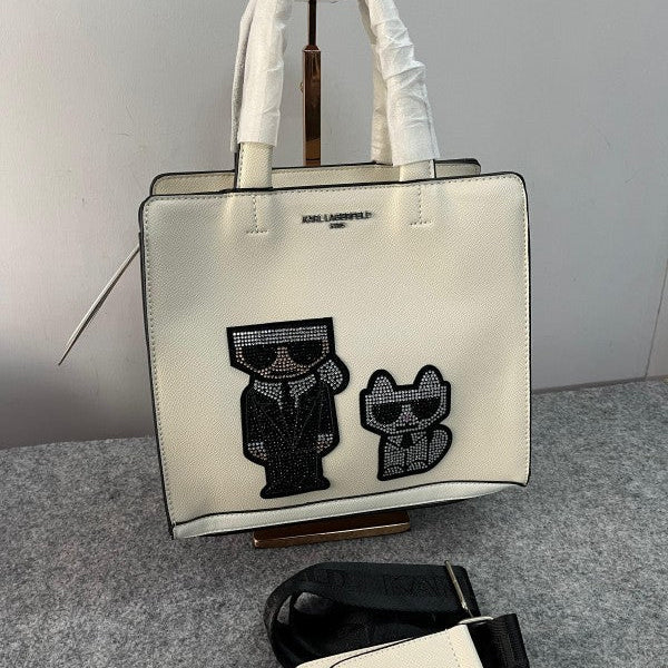 Karl Lagerfeld Maybelle White Crossbody Bag Satchel With Dust Bag - (KB019-3 White)