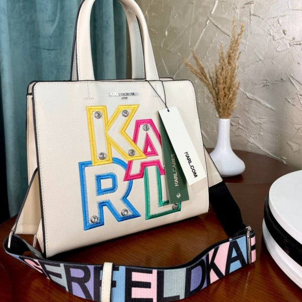 Karl Lagerfeld Maybelle White Crossbody Bag Satchel With Dust Bag - Rainbow Logo (KB019-2 White)