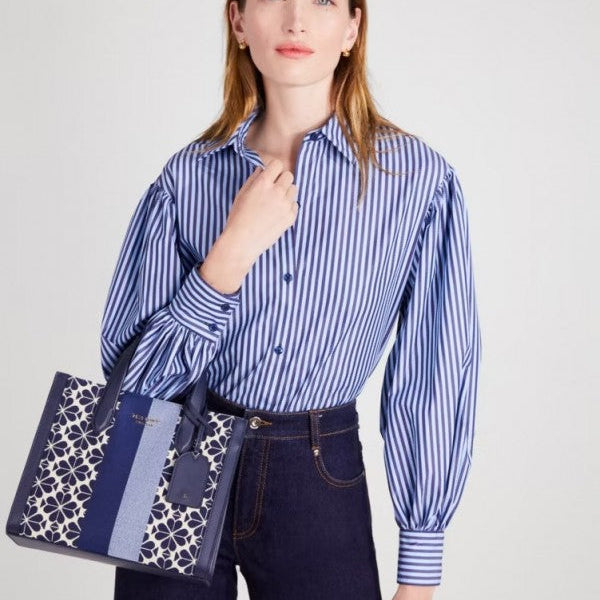 Kate Spade New York Flower Manhattan Tote Bag With Dust Bag (Blue - 852)