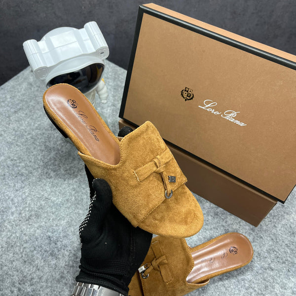 Loro Piana Summer Charms Brown Suede Flat Slides for Her with OG Box Brown ? Shoes