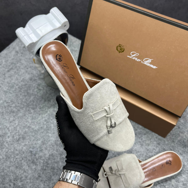 Loro Piana Summer Charms Grey Suede Flat Slides for Her with OG Box Grey ? Shoes