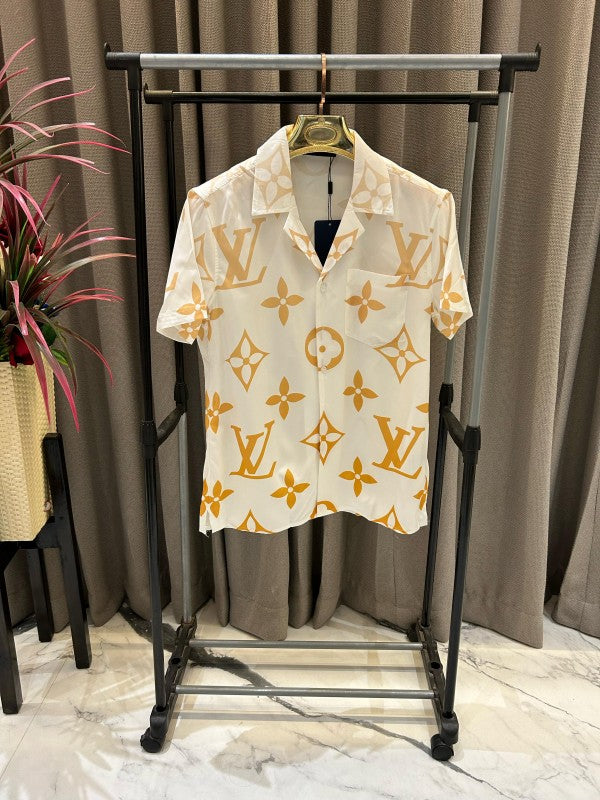 Louis Vuitton Big Monogram Half Sleeves Shirt White Gold (Shirt)
