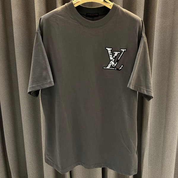 Louis Vuitton Chest Monogram Logo Round Neck T-shirt Stone Grey