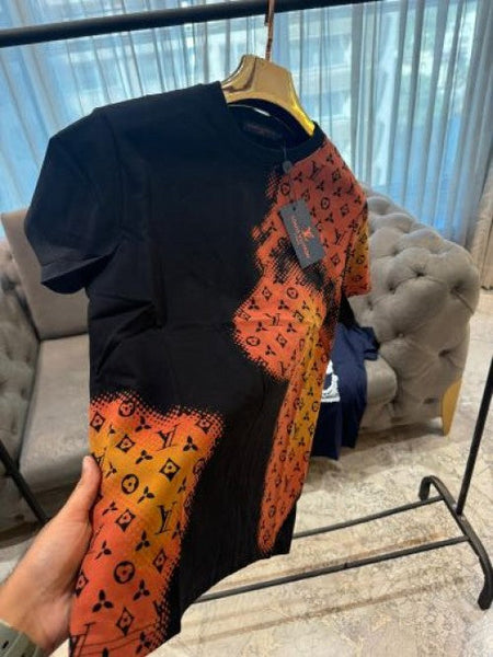 Louis Vuitton Half Monogram Logo Print Premium Black T-Shirt (T-Shirt)