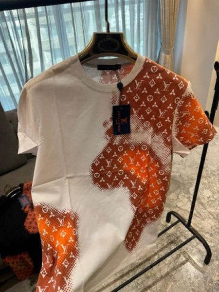 Louis Vuitton Half Monogram Logo Print Premium White T-Shirt (T-Shirt)