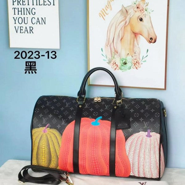 Louis Vuitton Keepall Bandouliere Bag Yayoi Kusama Pumpkins Monogram Black 55 (202313)