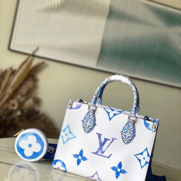 Louis Vuitton LV M22976 On The Go Pochette With OG Double Box & Dust Bag - Coin Pouch (White Blue - 620)