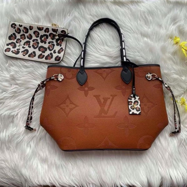 Louis Vuitton LV M58525 Neverfull Tote Bag Premium Quality With Extra Pouch & Dust Bag (Camel - 558)
