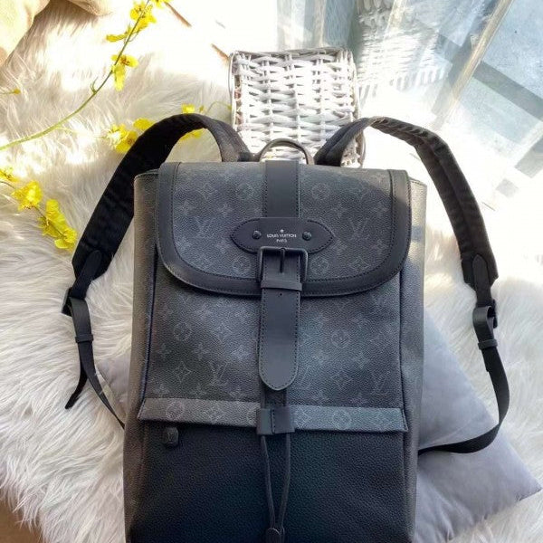 Louis Vuitton LV Monogram Saumur Backpack With Dust Bag (Black Grey - 435)