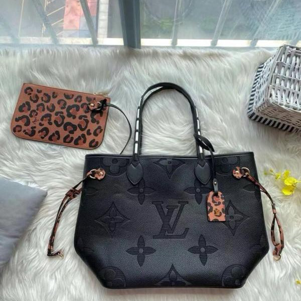 Louis Vuitton LV Neverfull Black Tote Bag With LV Dust Bag
