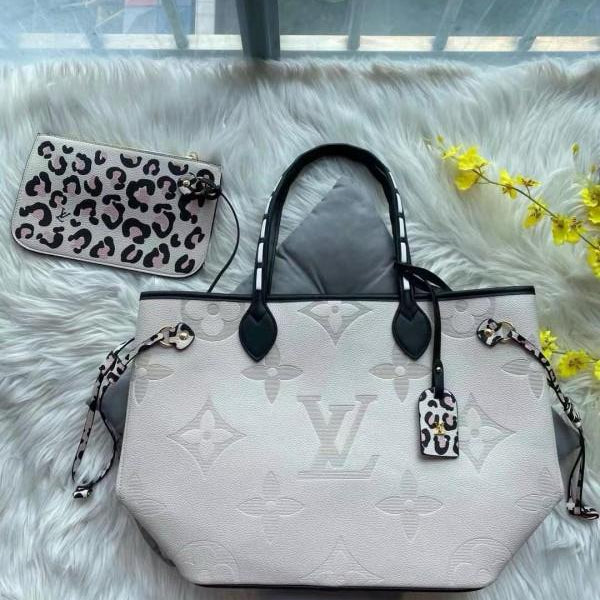 Louis Vuitton LV Neverfull White Tote Bag With LV Dust Bag