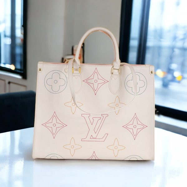 Louis Vuitton LV On The Go Monogram Leather Tote Bag With Dust Bag (Cream - 695)