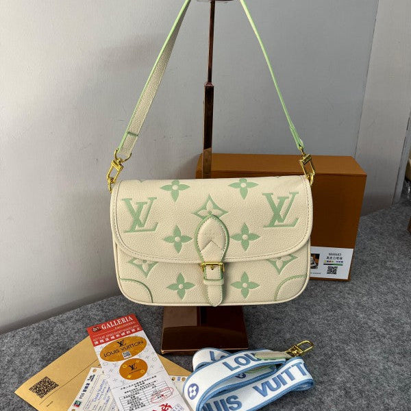 Louis Vuitton Lv Diane Monogram Empreinte Leather With OG Box & Dust Bag (Creme Emerald Green M46583)