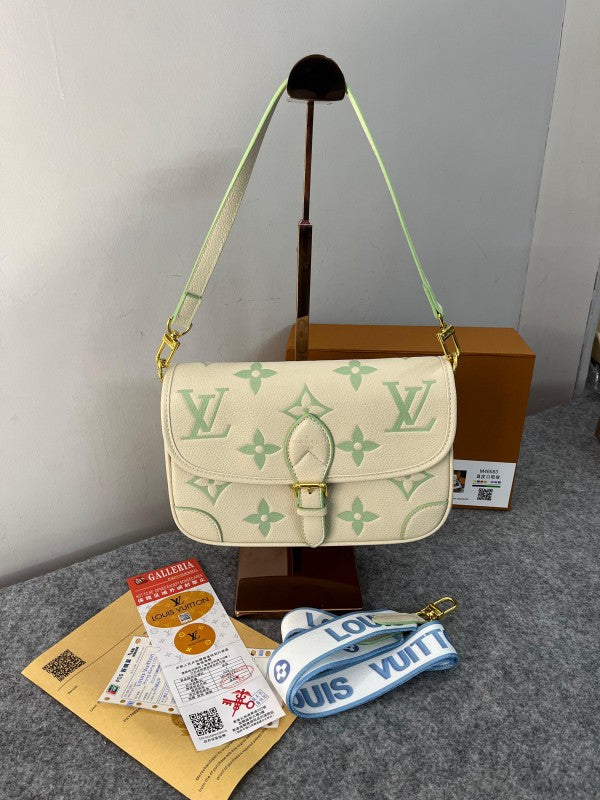Louis Vuitton Lv Diane Monogram Empreinte Leather With OG Box & Dust Bag (Creme Emerald Green M46583)