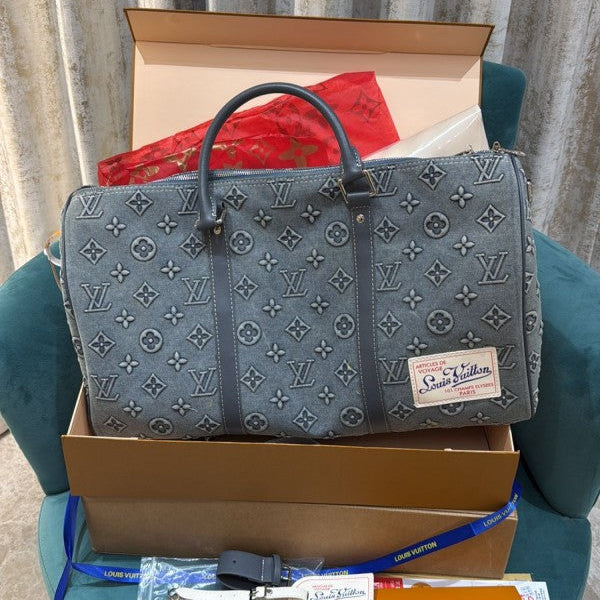 Louis Vuitton Lv Monogram Washed Denim High Quality Duffle Bag With Double Box Packing