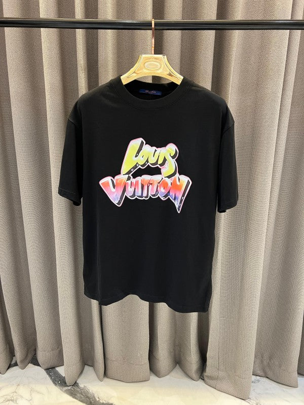 Louis Vuitton Middle Brand Logo Round Neck T-Shirt Black (Premium)