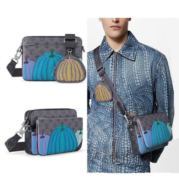 Louis Vuitton Trio LV X YL Pumpkin Print Messenger Bag For Mens With Dust Bag
