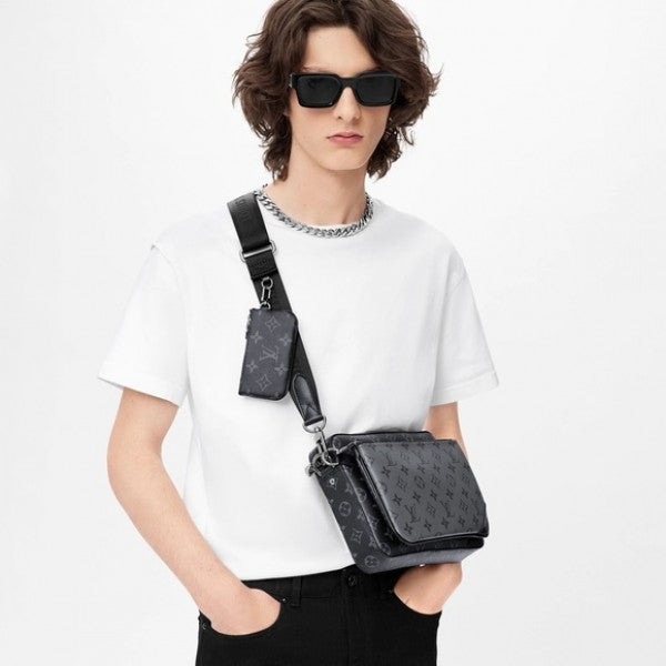 Louis Vuitton Trio Messenger Bag Unisex Black Grey With Dust Bag