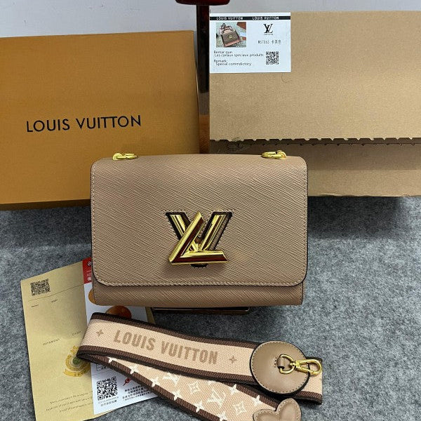 Louis Vuitton Twist Logo Premium Double Box Bag With Shoulder Strap (M57063 Beige Khakhi)