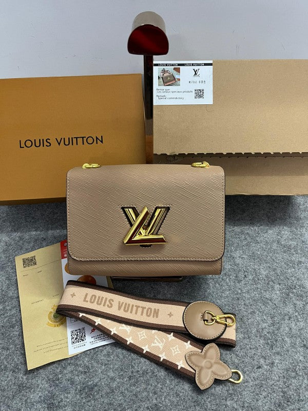 Louis Vuitton Twist Logo Premium Double Box Bag With Shoulder Strap (M57063 Beige Khakhi)
