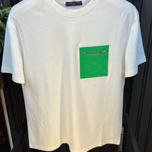 Louis Vuitton White With Green Chest Patch Round Neck T-Shirt