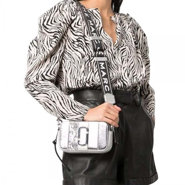 Marc Jacobs Snapshot Silver Handbag with Original Box, Dust Bag, and 2 Belts
