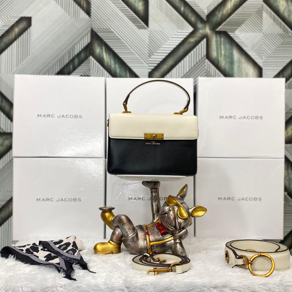 Marc Jacobs The Down Town Black White Bag With Box & Accessories