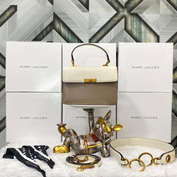 Marc Jacobs The Down Town White Brown Bag With Box & Accessories