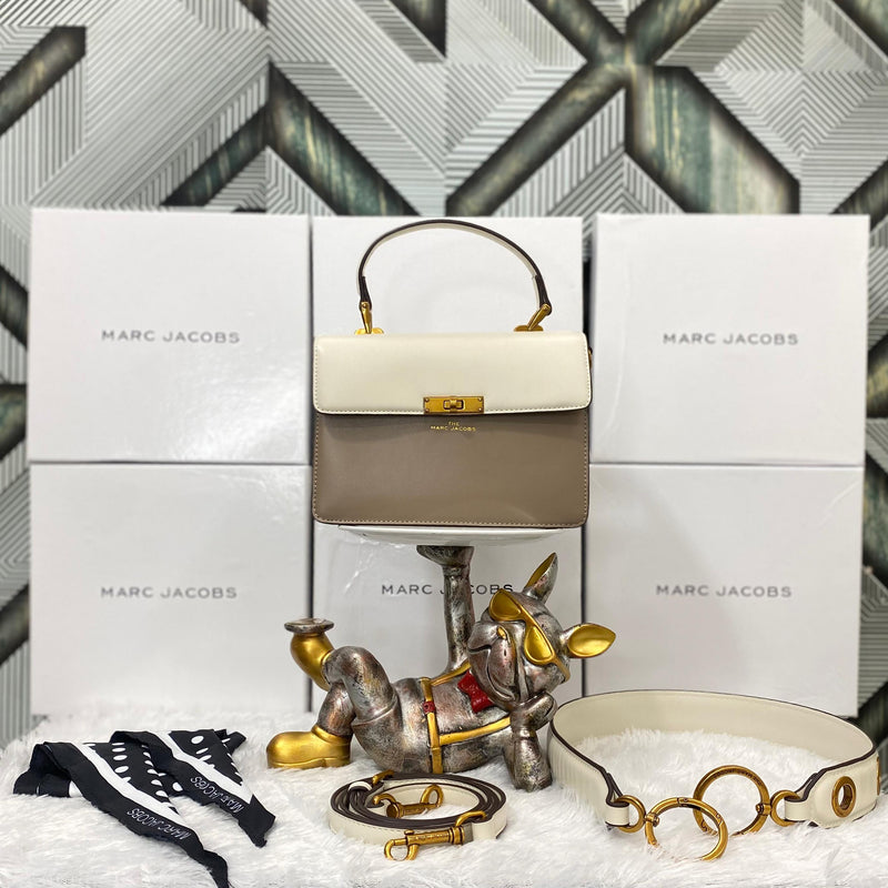 Marc Jacobs The Down Town White Brown Bag With Box & Accessories
