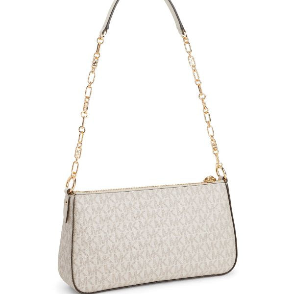 Michael Kors Empire Medium Leather Chain-Link Pochette With Dust BagBeigeBrown
