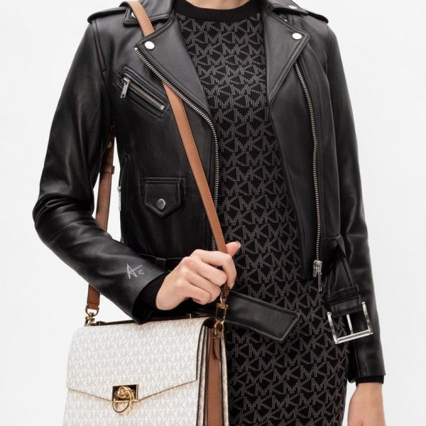 Michael Kors Hendrix Logo Cross-Body Bag With OG Box & Dust Bag (21009 Beige Brown)