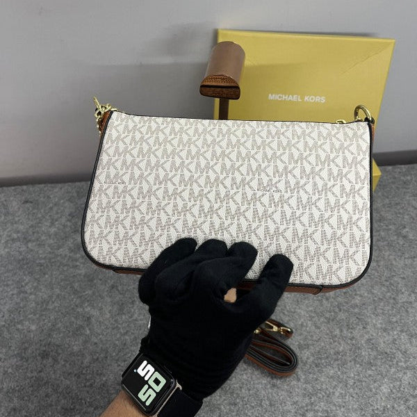 Michael Kors Jet Set Chain Pouchette Bag With OG Box & Dust Bag (Beige Brown 22318)