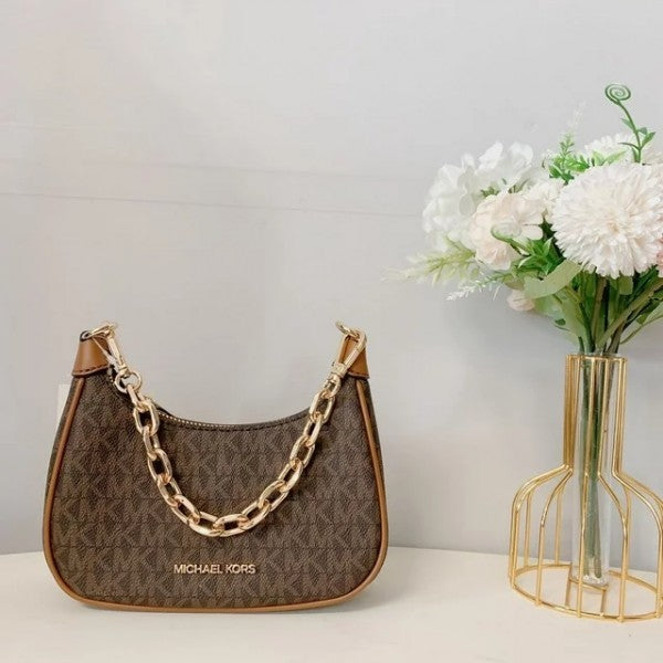 Michael Kors MK Cora Shoulder Bag With OG Box & Dust Bag & Extra Shoulder Strap (Brown - 631)