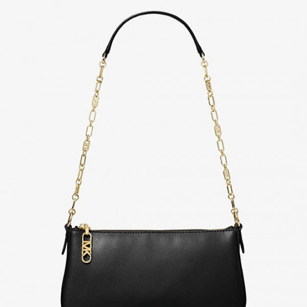Michael Kors MK Empire Medium Leather Chain-Link Pochette - 9330-2 Black With Dust Bag