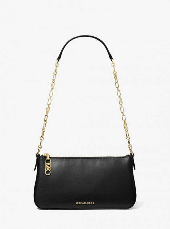 Michael Kors MK Empire Medium Leather Chain-Link Pochette - 9330-2 Black With Dust Bag