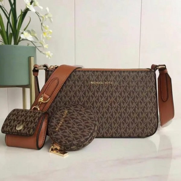 Michael Kors MK Jet Set Crossbody With Tech Accessories Coin Pouch & Ear Pod With Dust Bag & OG Box (Coffee-Brown-M7021)