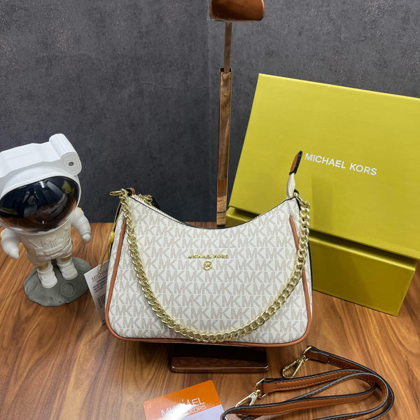 Michael Kors MK Jet Set Small Logo Pochette With Shoulder Strap With OG Box & Dust Bag. 22317 Beige Brown