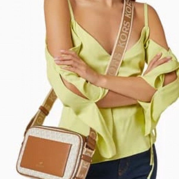 Michael Kors MK Logo Print MaeveCrossbody Bag With OG Box & Dust Bag (BeigeBrown-2318)