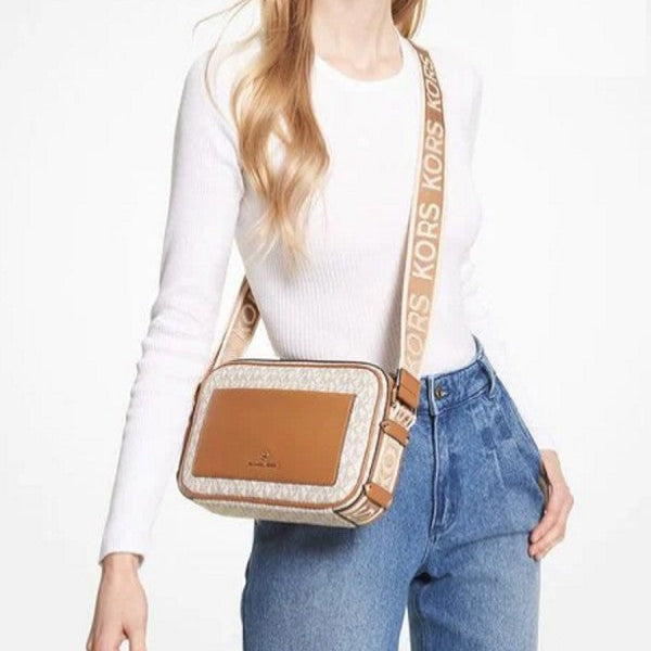 Michael Kors MK Logo Print Maeve Crossbody Bag With OG Box & Dust Bag (White - 112)