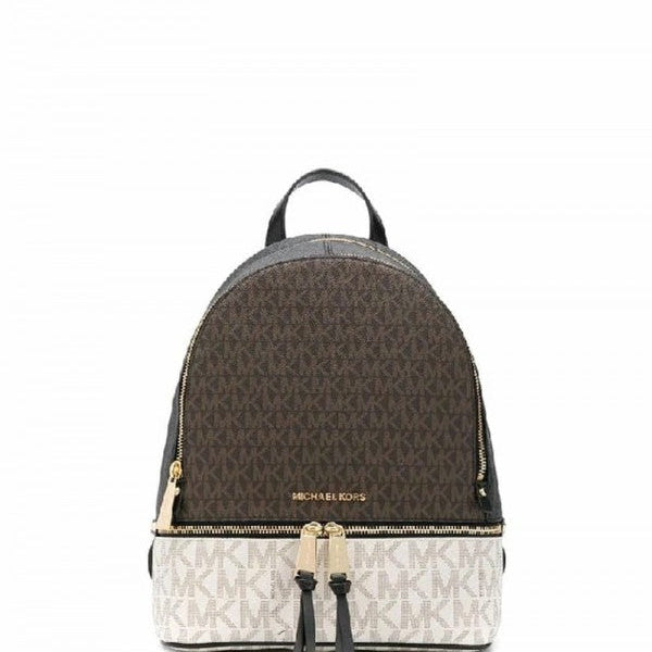 Michael Kors MK Rhea Medium Logo and Pebbled Leather Backpack With Dust Bag Coffee Coffee white - 6448