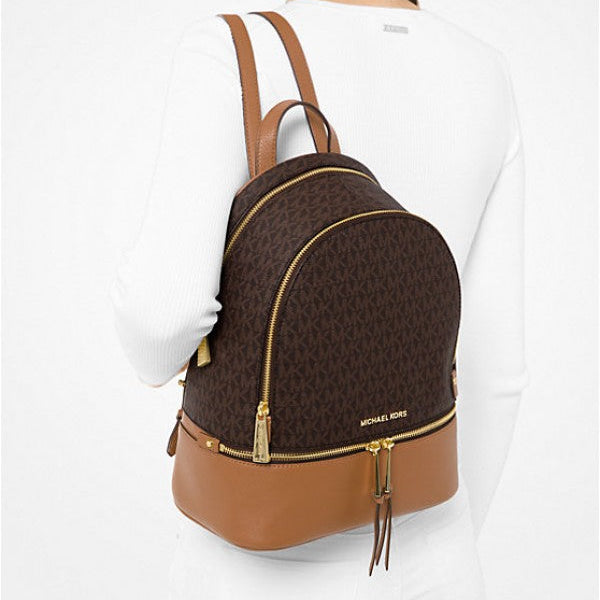 Michael Kors MK Rhea Medium Logo and Pebbled Leather Backpack With Dust Bag Coffeebrown - 6448