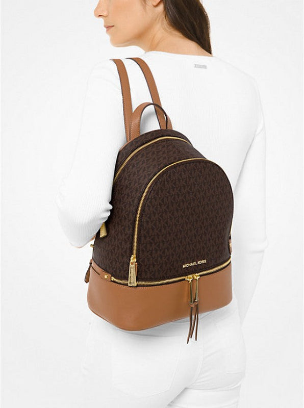 Michael Kors MK Rhea Medium Logo and Pebbled Leather Backpack With Dust Bag Coffeebrown - 6448